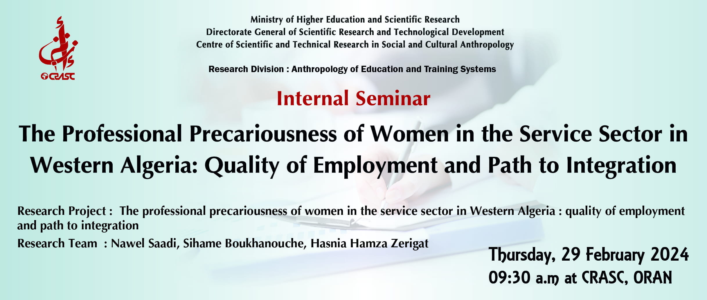 The Professional Precariousness of Women in the Service Sector in Western Algeria: Quality of Employment and Path to Integration