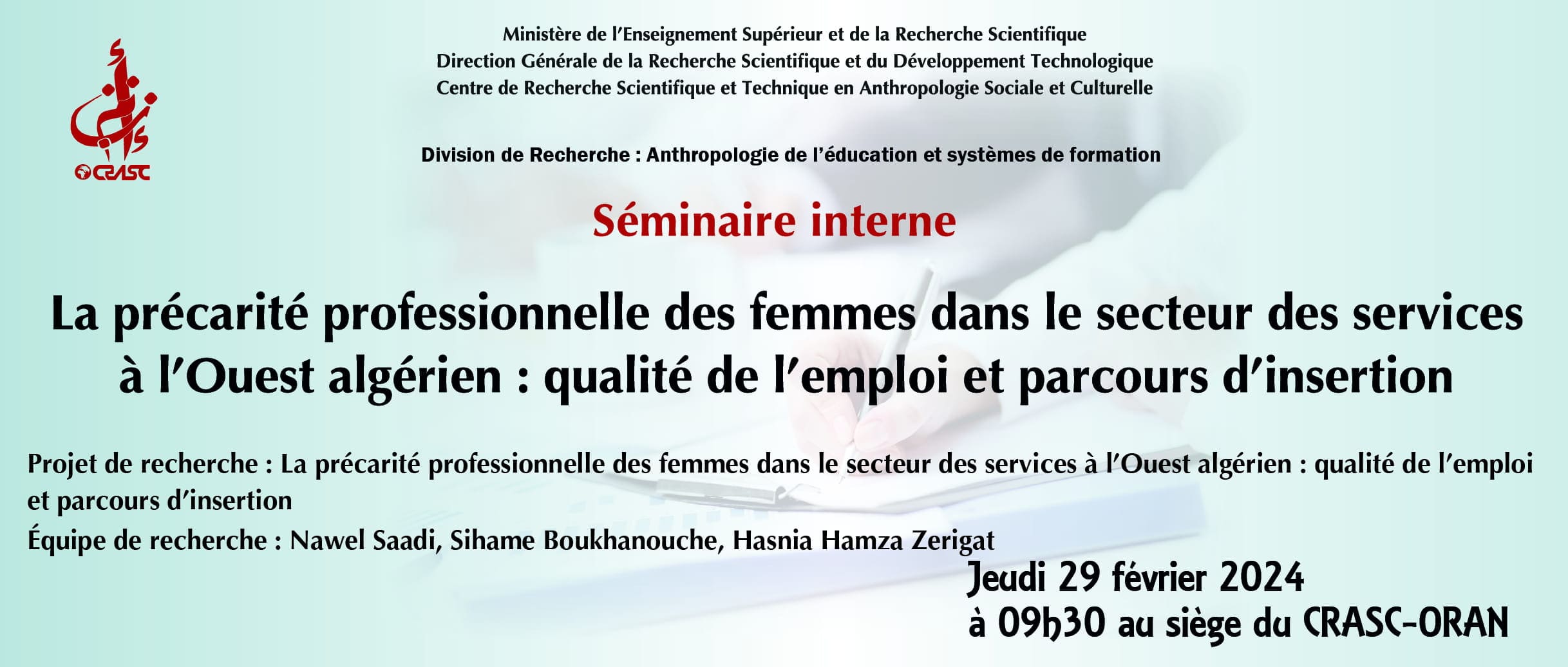 La précarité professionnelle des femmes dans le secteur des services à l'Ouest algérien : qualité de l'emploi et parcours d'insertion