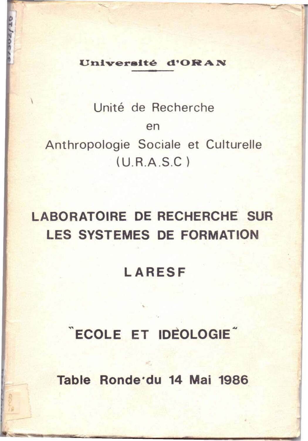 Ecole et idéologie -Table ronde du 14 mai 1986