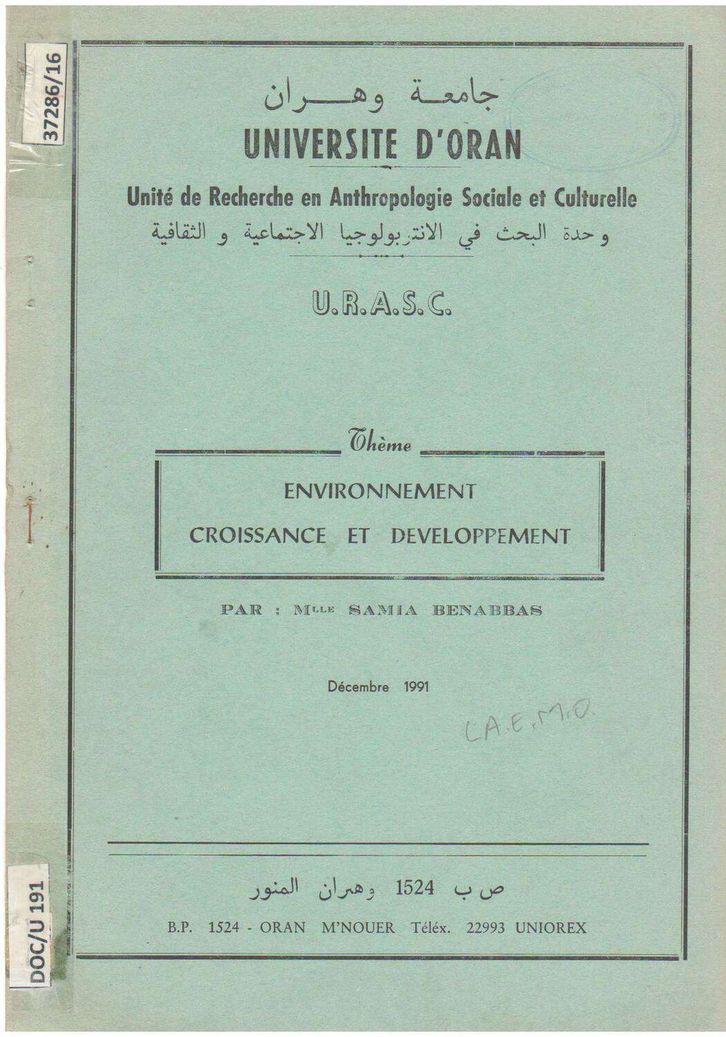 Environnement croissance et développement