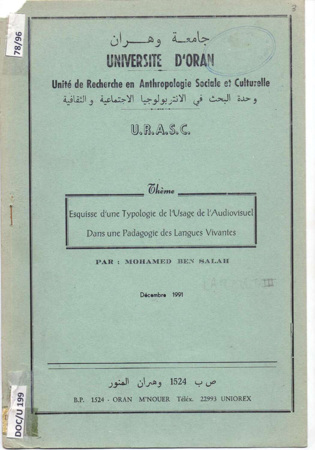 Esquisse d'une typologie de l'usage de l'audiovisuel dans une pédagogie des langues vivantes
