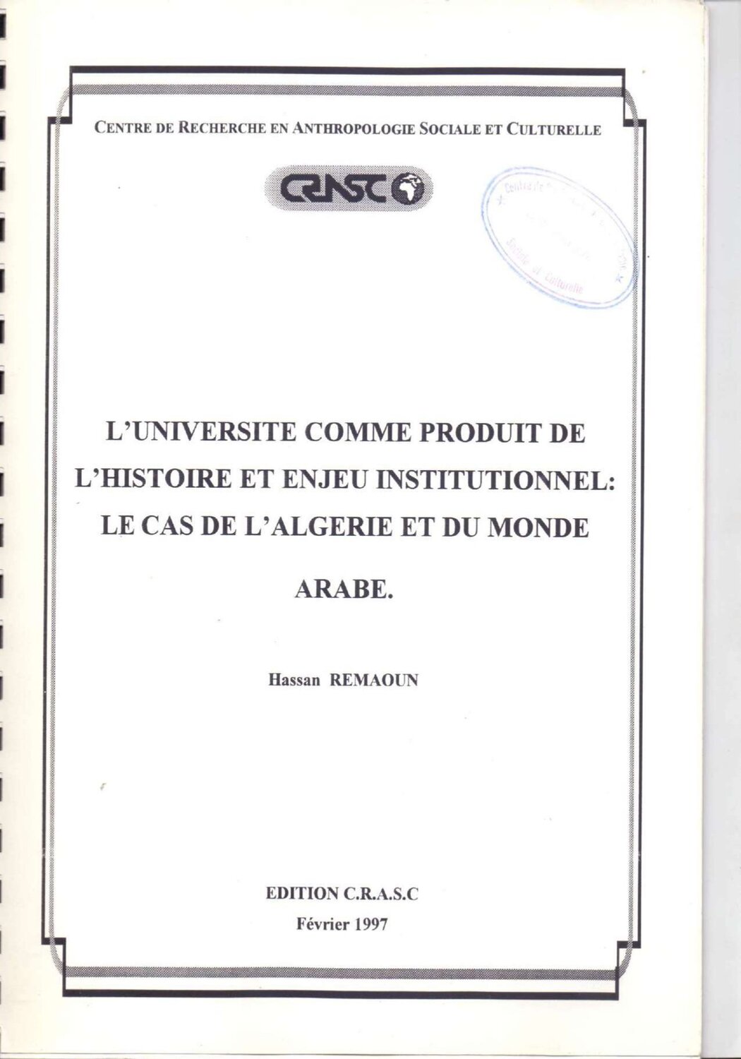 L'université comme produit de l'histoireet enjeux institutionnel