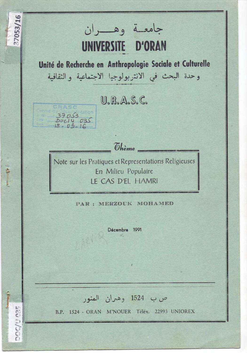 Note sur les pratiques et représentations religieuses en milieu populaire :