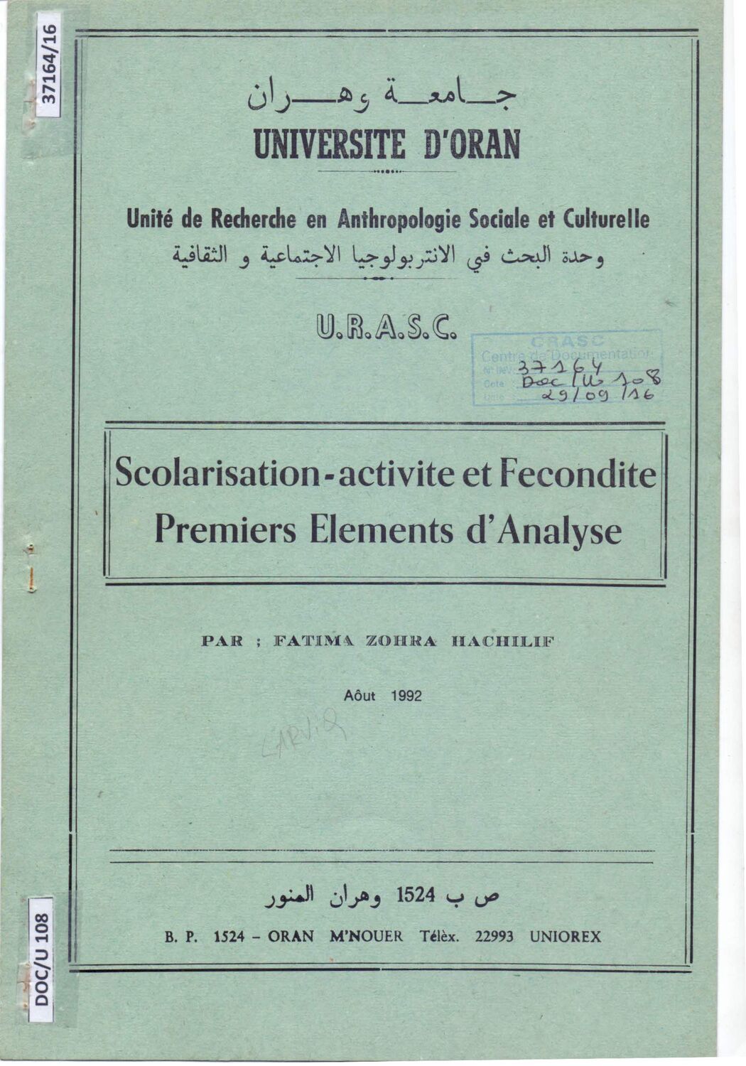 Scolarisation-activité et fécondité: premiers éléments d'analyse
