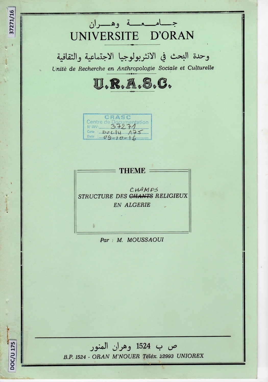 Structure des champs religuieux en Algérie